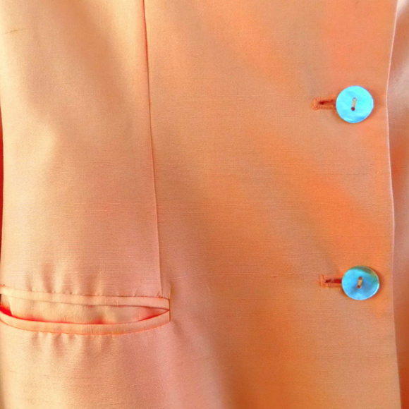 VTG Long silk jacket S Orange Marigold Shell buttons Pockets Lined Blazer Coat - Picture 4 of 4